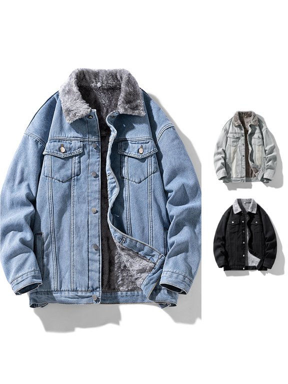 Mens Jean Jacket Lined Casual Trucker Denim Coat Button Down with Pockets for Winter Cold Weather Daily Wear and Outdoor Activities