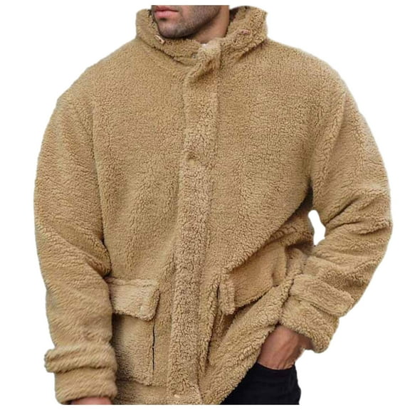 Mens Jean Jacket Hooded Solid Color Casual Fashion Fleece Mens Autumn And Winter Jackets,Khaki,XL