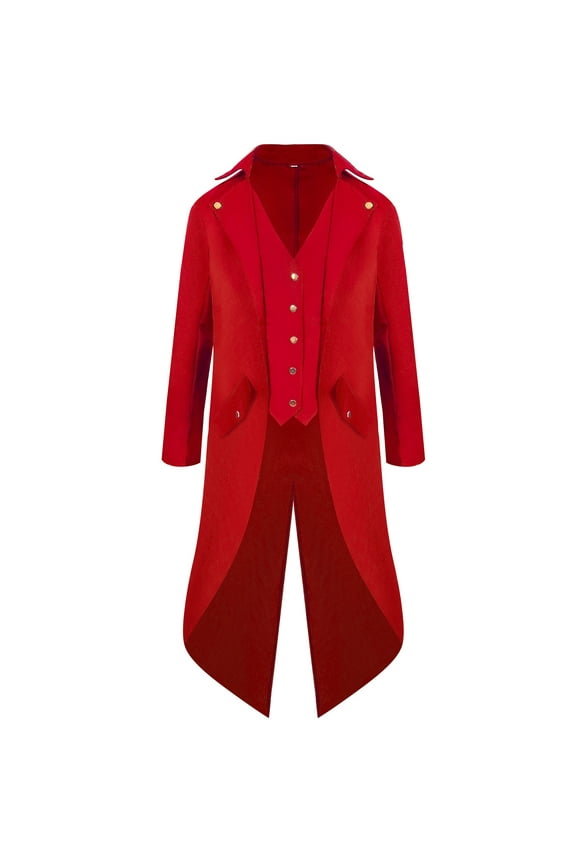 Mens Jean Jacket Long Steam Punks Tail Gothic Vic Torians Striped Mens Fall Coats,Red,2XL