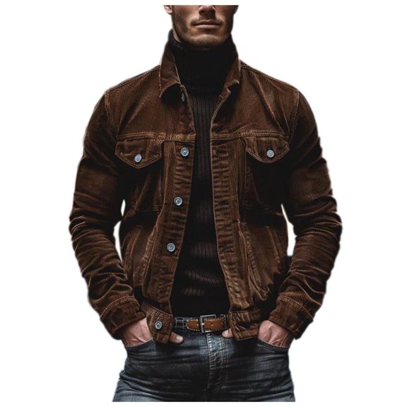 Mens Jean Jacket Pocket Corduroy Long Sleeve Striped Lapel Mens Jackets Y2K,Coffee,M