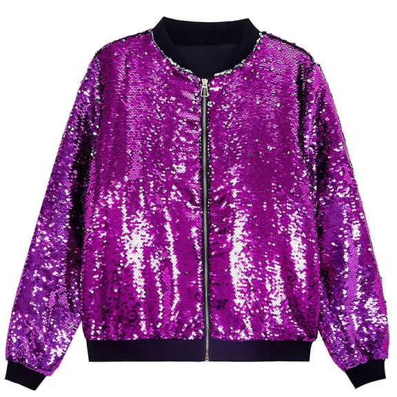 Mens Jean Jacket Sequin Zip Up Long Sleeves Party Disco Sparkly Mens Jackets Y2K,Purple,S