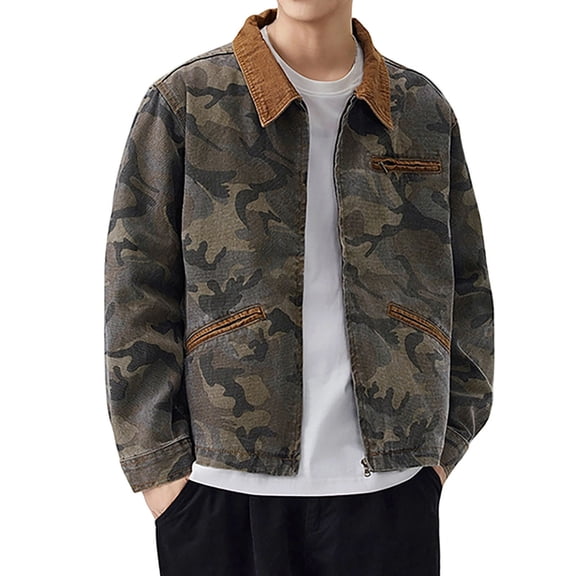 Mens Jean Jacket Stand Collar Contrast Color Pockets Lightweight Mens Casual Tops,Khaki,4XL