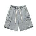 thumbnail image 1 of Mens Jean Shorts Drawstring Elastic Waist Loose Fit Casual Cargo Jeans Shorts Summer Solid Color Mens Denim Shorts, 1 of 9