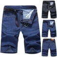 thumbnail image 1 of Mens Classic Relaxed Fit Denim Shorts Ripped Trunks Stretchy Washed Jeans Trunks Cut-Off Classic Biker Jeans Trunks Blue Summer Denim Cargo Shorts, 1 of 3
