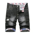 thumbnail image 1 of Mens Jean Shorts Ripped Distressed Slim Fit Cargo Jeans Shorts Straight Leg Knee Length Casual Street Denim Shorts Men, 1 of 3