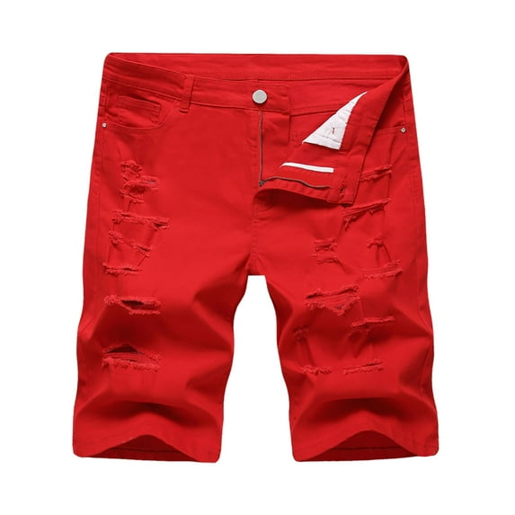 Mens Jean Shorts Ripped Distressed Soild Color Denim Bermuda Shorts with Pockets Casual Vacation Straight Leg Mens Denim Shorts