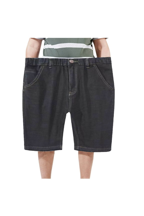 Mens Jean Shorts Strech Big and Tall Relaxed Loose Fit Elastic Waist Short Straight Leg Baggy Denim Shorts