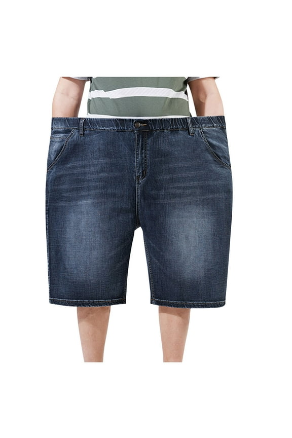 Mens Jean Shorts Strech Big and Tall Relaxed Loose Fit Elastic Waist Short Straight Leg Baggy Denim Shorts