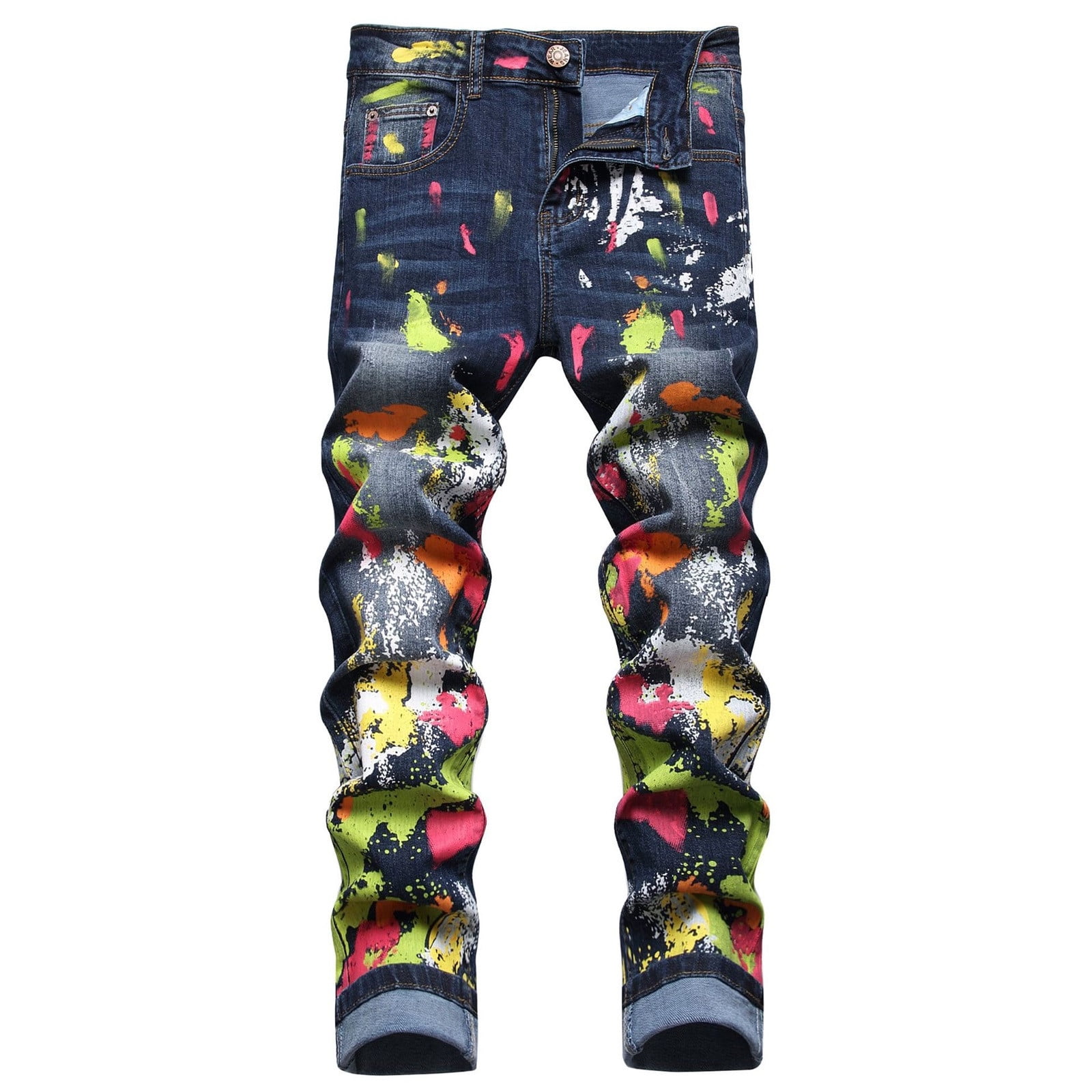 Mens Jeans And Style Digital Print Multicolored Straight Tube Color ...