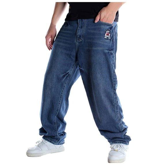 Mens Jeans Baggy Hop Street Dance Skateboard Denim Jeans with Pockets Trendy Casual Loose Fit Men's Pants