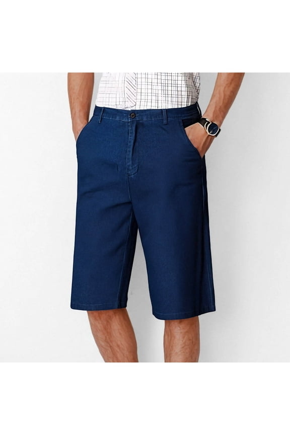 Mens Jeans Baggy Jeans for Men Casual Solid Zipper High Stretch Straight Leg High Waisted Capris Jeans Blue XS