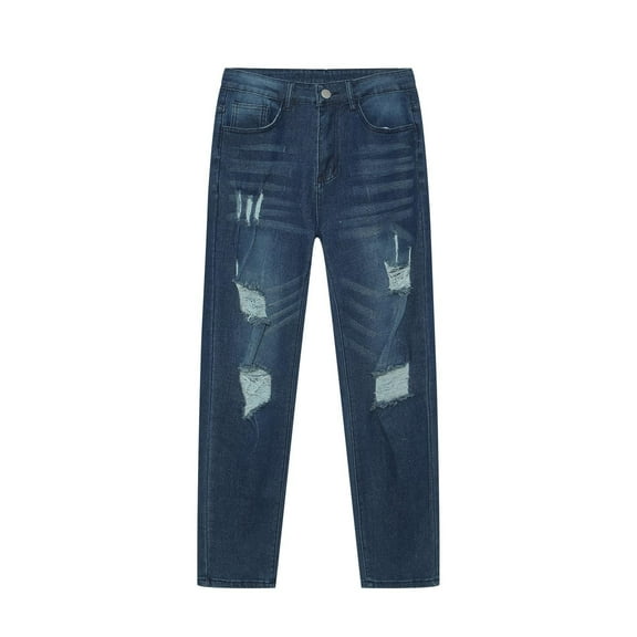 Mens Jeans Bootcut Blue Mens Fashion Casual Pocket Waist Solid Color Slim Toe Jeans Pants Polyester,Cotton, S Jeans Relaxed Fit