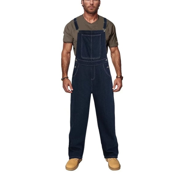 Mens Jeans Bootcut Dark Blue Versatile Overalls Denim Suspenders Fashion Pocket Baggy Jeans Polyester,Cotton, XXXXL Jeans Denim Overalls