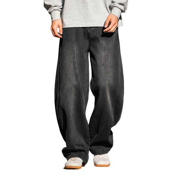 Mens Jeans Bootcut Japanese Retro Old Washed Washed Jeans Spring New Split Design Loose Casual Pants Elastic Waist Design Casual Pants Jeans Relaxed Fit