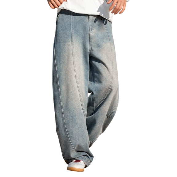 Mens Jeans Bootcut Japanese Retro Old Washed Washed Jeans Spring New Split Design Loose Casual Pants Elastic Waist Design Casual Pants Jeans Relaxed Fit