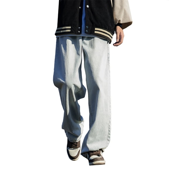 Mens Jeans Bootcut Light Blue Loose Fit Straight Leg Denim Jeans Casual Wide Leg Pants for Everyday Wear Cotton, XXL Jeans Relaxed Fit