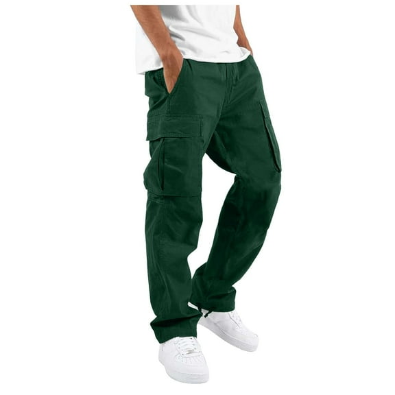 Mens Jeans Bootcut Mens Cargo Pants Men's Solid Casual Outdoor Straight Pant Type Fitness Trousers with Multiple Pockets Khaki Pants for Men