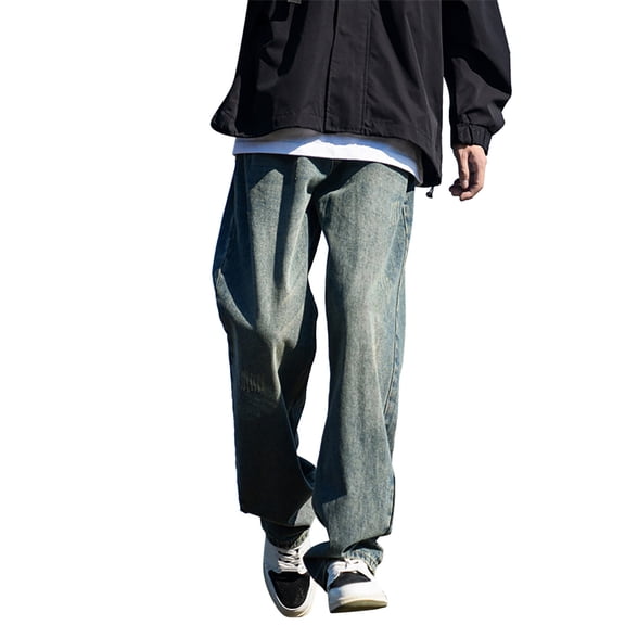Mens Jeans Bootcut Sky Blue Loose Fit Straight Leg Denim Jeans Casual Wide Leg Pants for Everyday Wear Cotton, XXL Jeans Relaxed Fit