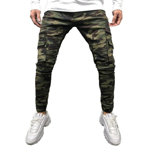 Mens Jeans Camo Slim Fit Casual Multi Pocket Straight Leg Sport Denim Jeans Casual Trendy Stretchy Men's Pants