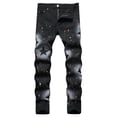 thumbnail image 1 of Mens Jeans Casual Hand Painted Five Pointed Star Straight Slim Leg Denim Trousers Skinny Fit Outdoor Activities Mens Pants Black 32, 1 of 8