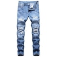 thumbnail image 1 of Mens Jeans Casual Ripped Personality Stretch Straight Slim Leg Comfortable Denim Trousers Fit Casual Pants For Men Light Blue 40, 1 of 9
