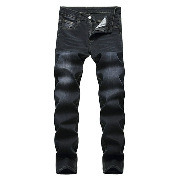 Mens Jeans Comfort Flex Waist Relaxed Fit Jeans New Fashion Have Pockets Button Zipper Personality Trend Jeans Black M