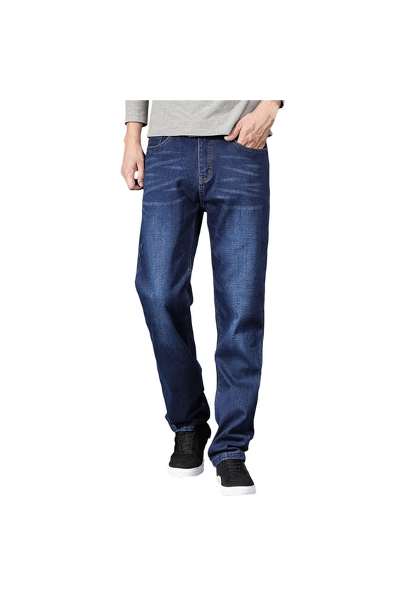 Mens Jeans Fall Winter Teddy Warm Lined Straight Leg Plus Size Thermal Jean Stretch Casual Loose Fit Outdoor Denim Pants
