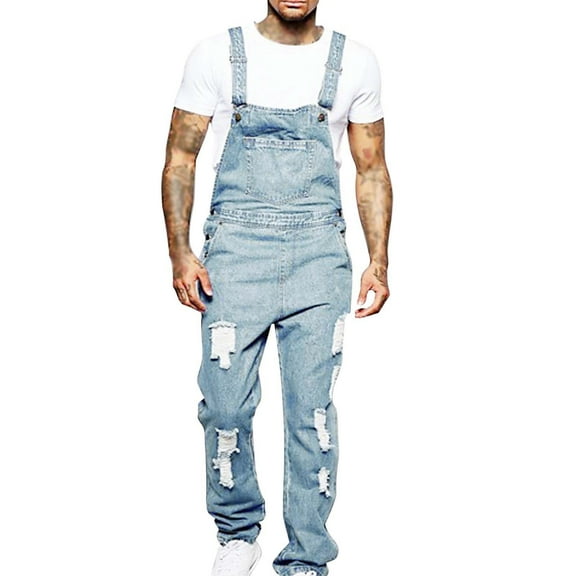Mens Jeans Fashionable Suspenders Denim Jumpsuit Ripped Trousers Popular Work Stretch Casual Versatile Outdoor Denim Pants