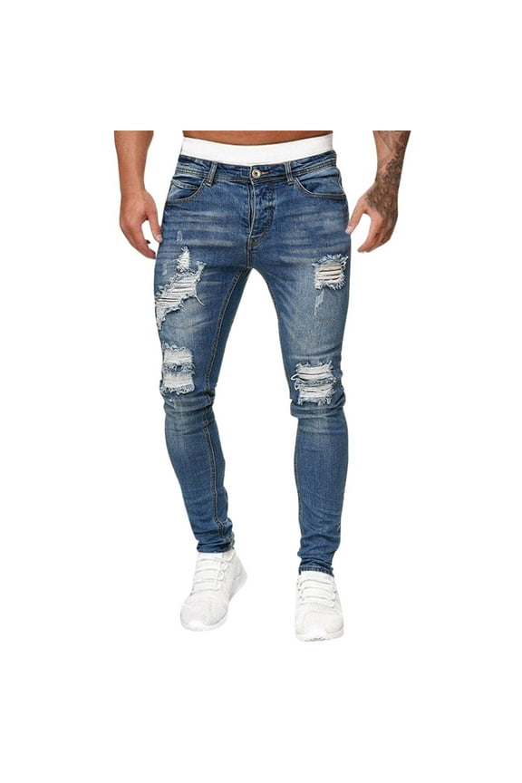 Mens Jeans Hop Sports High Tight Polished White Ripped Fit Zipper Jean Pants Stretch Casual Versatile Outdoor Denim Pants