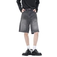 thumbnail image 1 of Mens Jeans Loose Casual Retro Straight Wide Leg Denim Shorts with Pockets Comfortable Jorts Men Grey M, 1 of 6