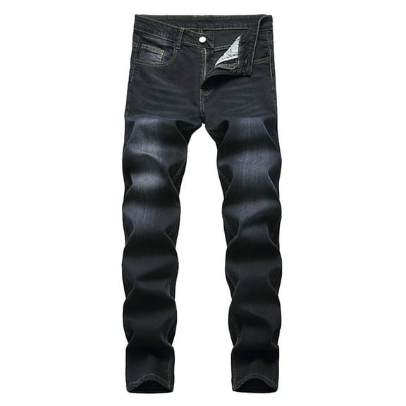 Mens Jeans Loose Fit Jeans New Fashion Have Pockets Button Zipper Personality Trend Jeans Black 3XL Denim Pants for Men