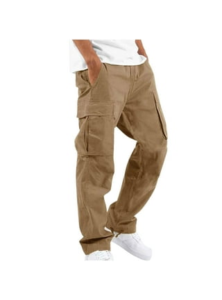 amidoa Mens Classic Fit Cargo Pants Solid Color High Waist Pants with 6  Pockets Casual Outdoor Work Trousers