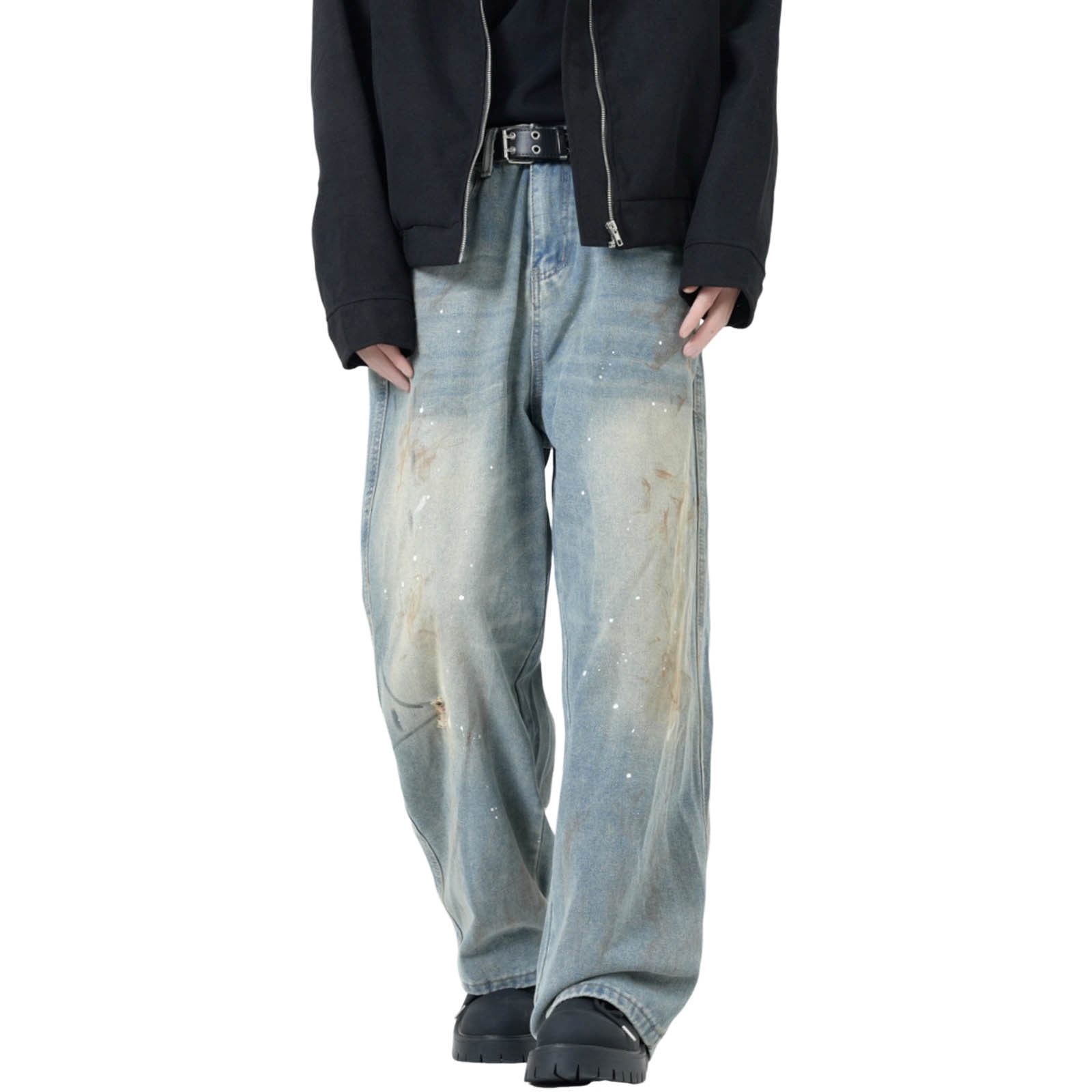 Mens Jeans Men's High Street Ripped Jeans Men's Loose Straight Casual ...