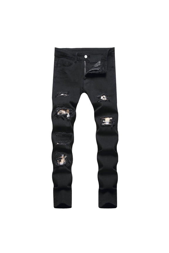 Mens Jeans Men's Spring Summer Thin Breathable Jeans Stretchy Fashion Straight Slim Fit Denim Pants Slim Fit Jeans for Men Black XS