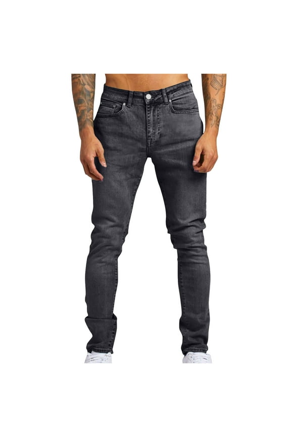 Mens Jeans Oversized Slim Work Trousers Men Casual Trousers Skinny Denim Pants Plain Classic Jeans Spring Fall Outdoor Full Length Bottoms with Pockets Plus Size XS-8XL