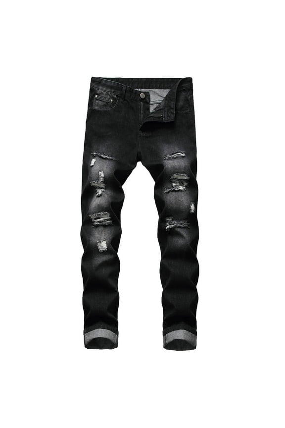 Mens Jeans Pants Ripped Straight Leg Slim Fit Hole Mens Linen Pants,Black,38