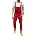 thumbnail image 1 of Mens Jeans Pocket Overalls Jumpsuit Streetwear Overall Suspender Pants Stretch Casual Relaxed Fit Outdoor Denim Pants, 1 of 7