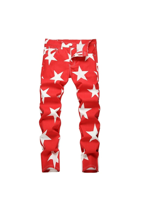 Mens Jeans Regular Fit Men's Jeans Comfort Stretch Denim Straight Leg Relaxed Fit Jeans Men's Pants Red 36