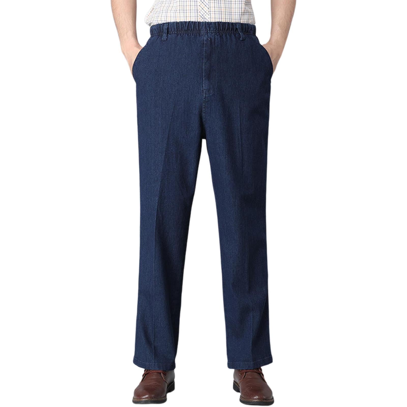 Mens Jeans Regular Fit Men's Straight Leg Flexible Waist Breathable ...