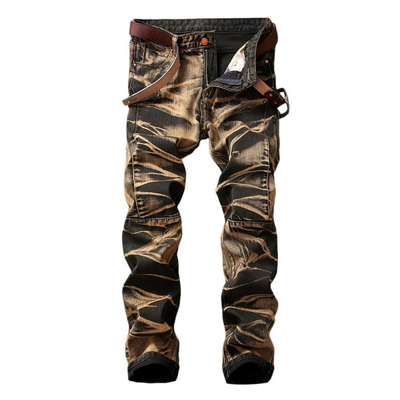 Mens Jeans Regular Fit Men's Straight Leg Loose Vintage Casual Denim Trousers Street Style Jeans Boot Cut Jeans for Man Yellow 36