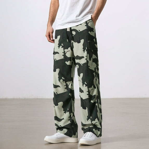 Mens Jeans Regular Fit Straight Leg Camo Dye Casual Cargo Pants with Multiple for Fall Travel Long Jeans with Pocket CE1 XXL