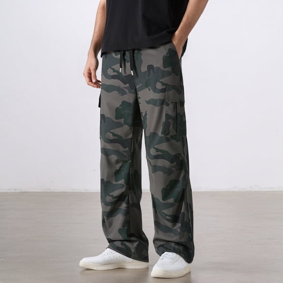 Mens Jeans Regular Fit Straight Leg Camo Dye Casual Cargo Pants with Multiple for Fall Travel Long Jeans with Pocket CE2 S