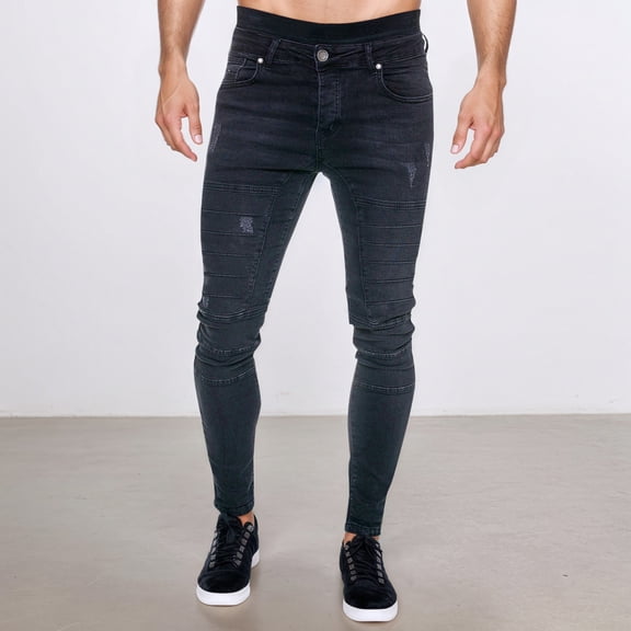 Mens Jeans Regular Fit Straight Leg Fashion Stretch Denim Pants Lightweight Comfort Outdoor Hiking Pants with Pocket Black S