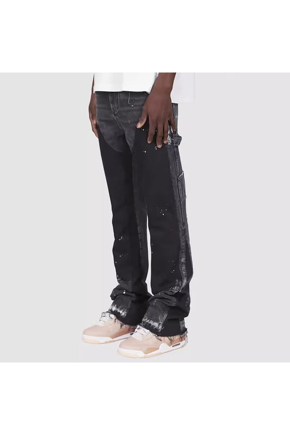 Mens Jeans Relaxed Fit Bootcut Casual Workwear Jeans Spliced Denim Layered Denim Pants