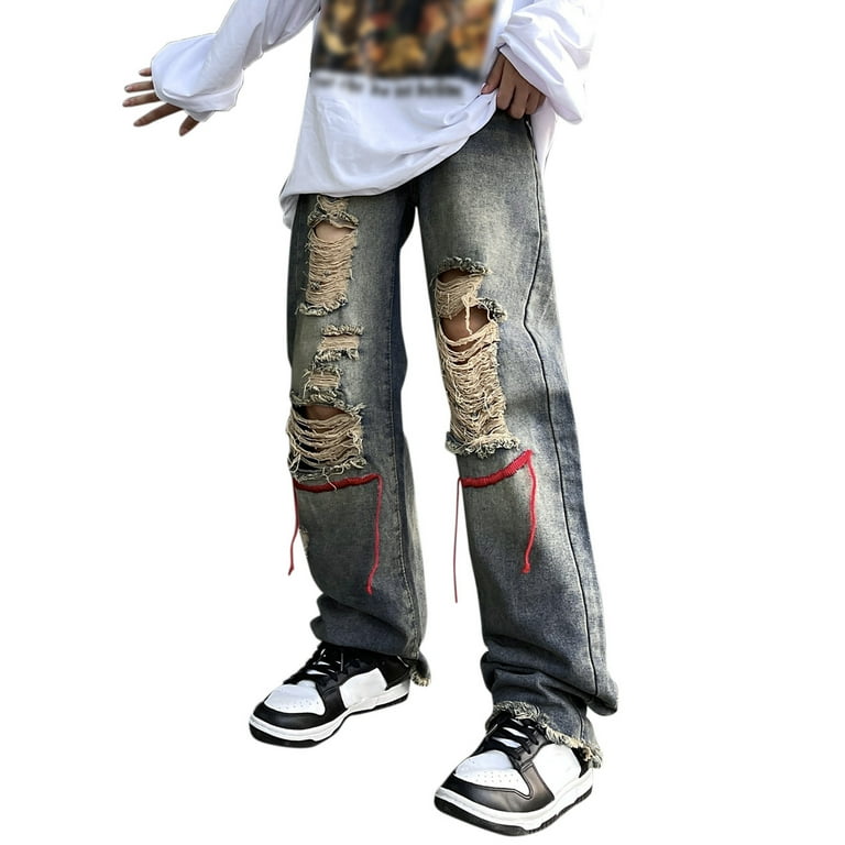 Mens Jeans Relaxed Fit Plus Size Loose Navy Denim Street Wide Leg Trousers Walmart
