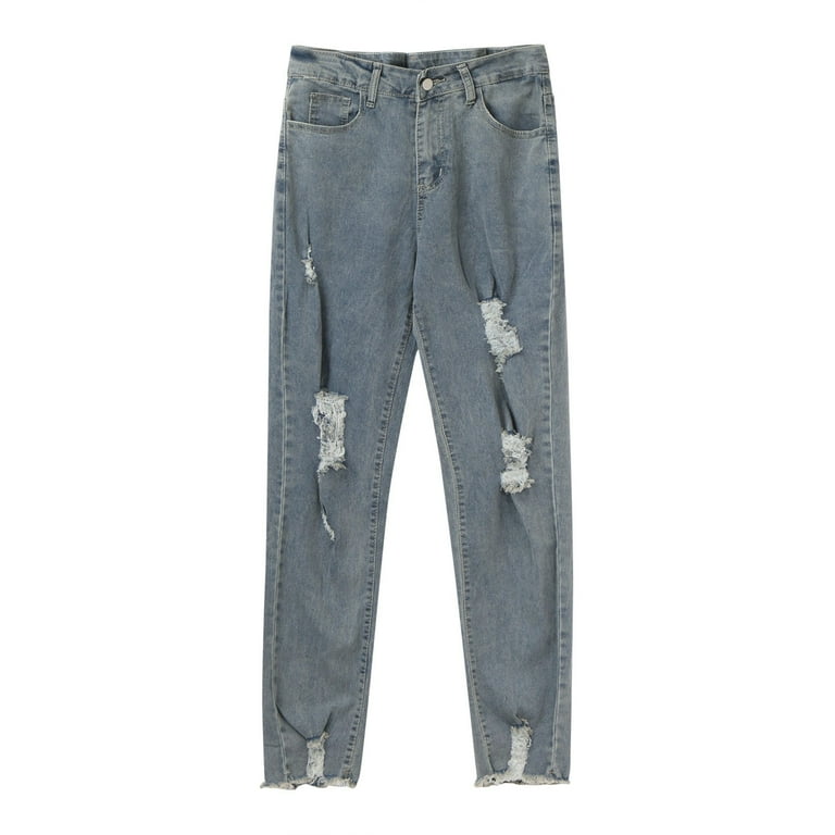 Mens Jeans Relaxed Fit Ripped Denim Non Stretch Sleeve Small Feet Zipper Fashion Denim Pants Jeans Men Walmart