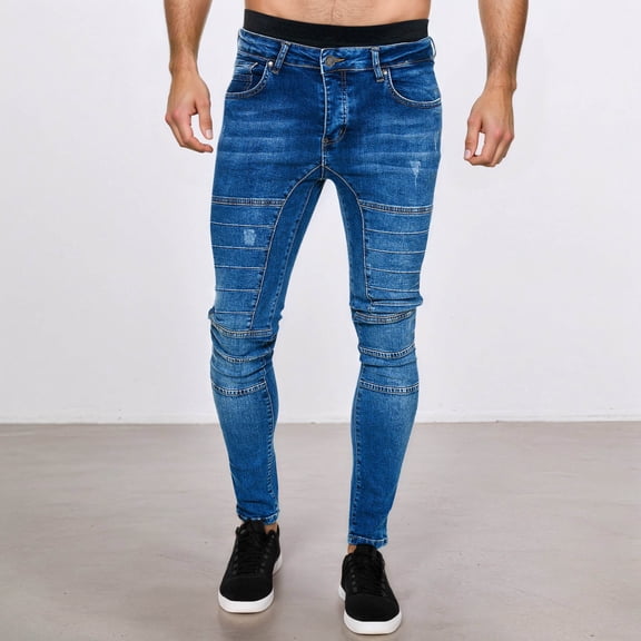 Mens Jeans Relaxed Fit Straight Leg Fashion Stretch Denim Pants Lightweight Comfort Travel Long Jeans with Pocket Dark Blue S