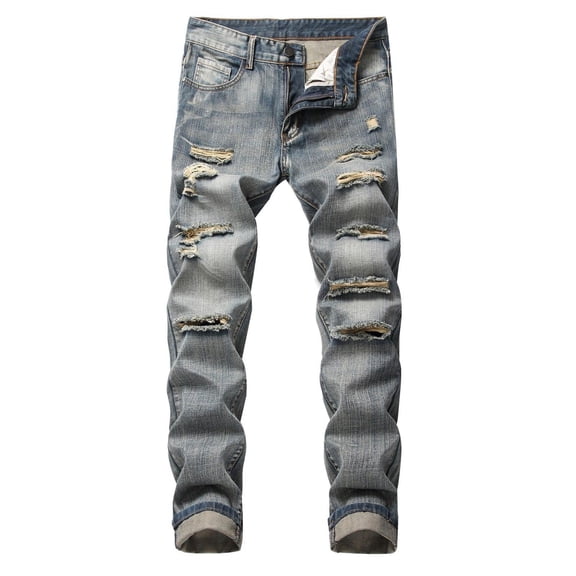 Mens Jeans Slim Fit Ripped Distressed Straight Leg Denim Pants Motorcycle Trousers Stretch Casual Relaxed Fit Outdoor Denim Pants