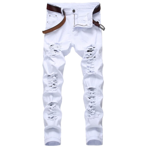 Mens Jeans Slim Fit Skinny Denim Stretch Straight Jean Pants Ripped Hole Trousers Work Pants For Men 2024 Fall Saving!Clearance!
