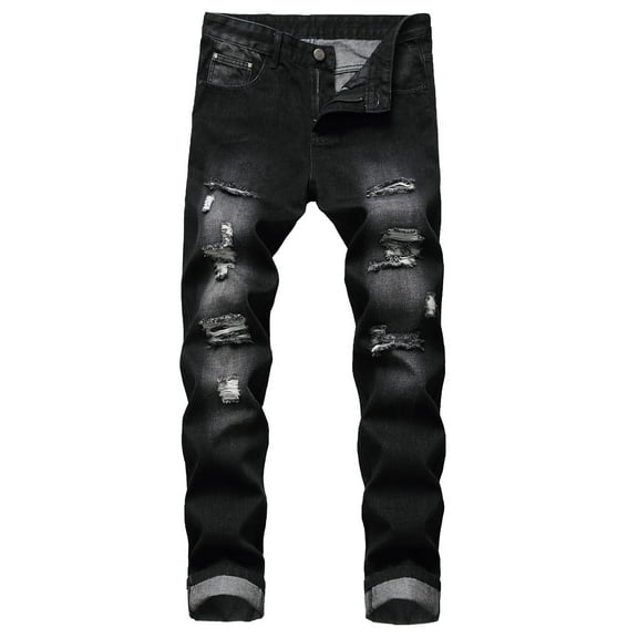 Mens Jeans Streetwear Ripped Straight Leg Slim Fit Denim Pants Fashion Stretch Casual Relaxed Fit Outdoor Denim Pants
